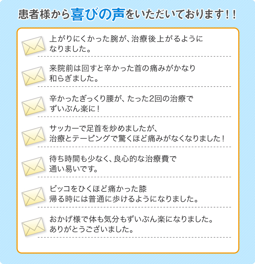 患者様からお喜びの声をいただいております。